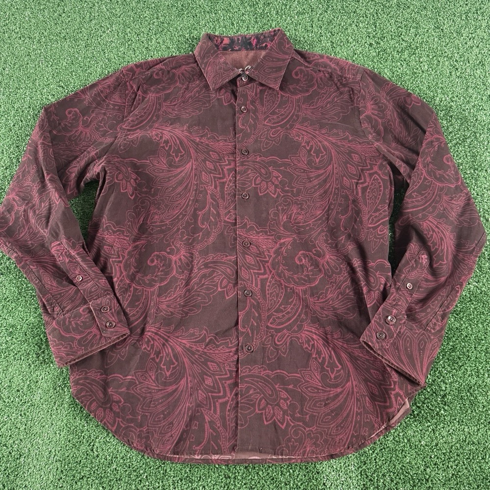 Robert Graham Corduroy Shirt Mens Size Xl Maroon Long Sleeve Casual Button Up